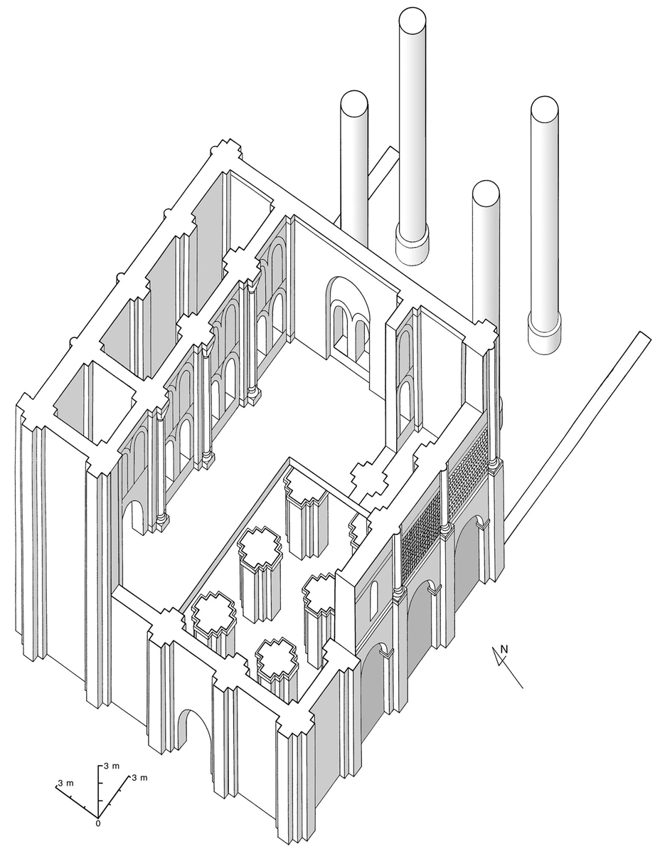 Avant-nef de Saint-Germain d'Auxerre, restitution axonométrique du XIe siècle