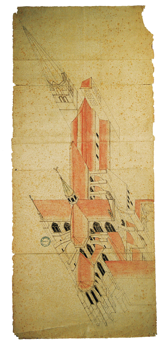 Abbatiale Saint-Germain d'Auxerre, vue perspective depuis l’est