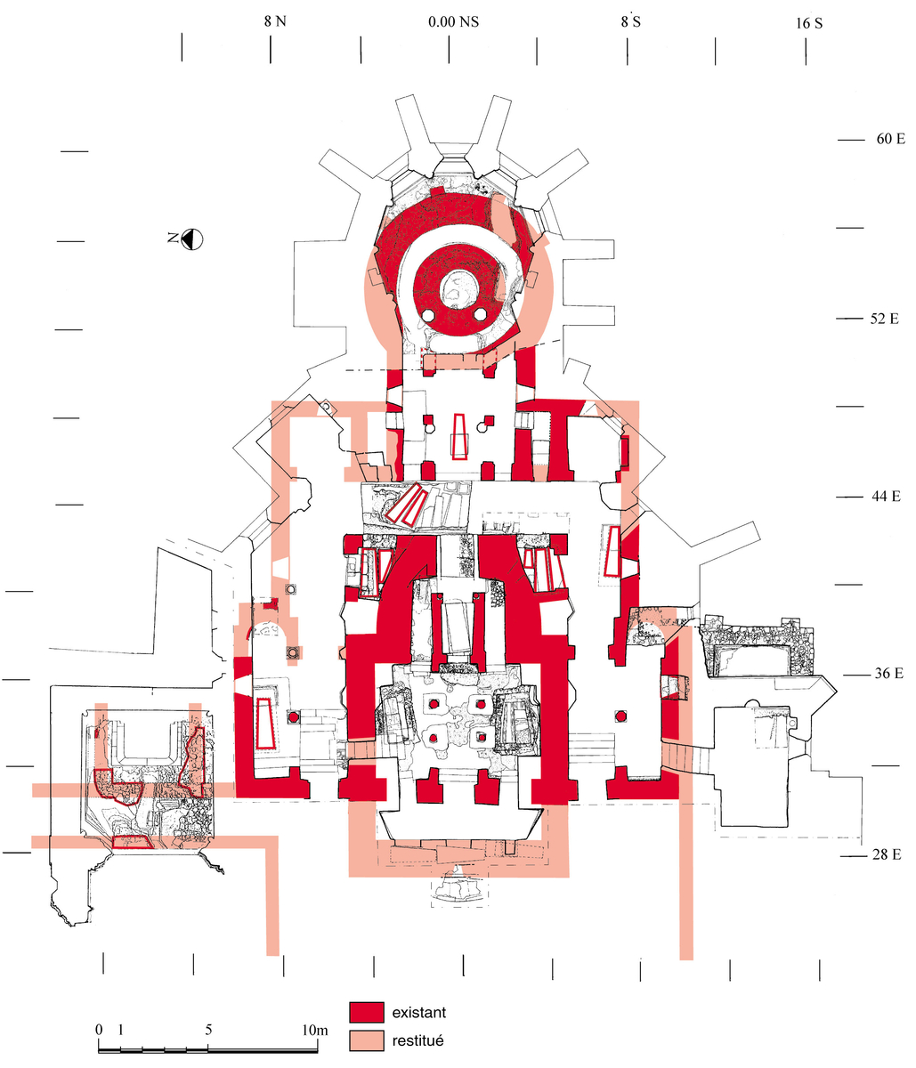Crypte de Saint-Germain d'Auxerre, plan archéologique et restitution au IXe siècle