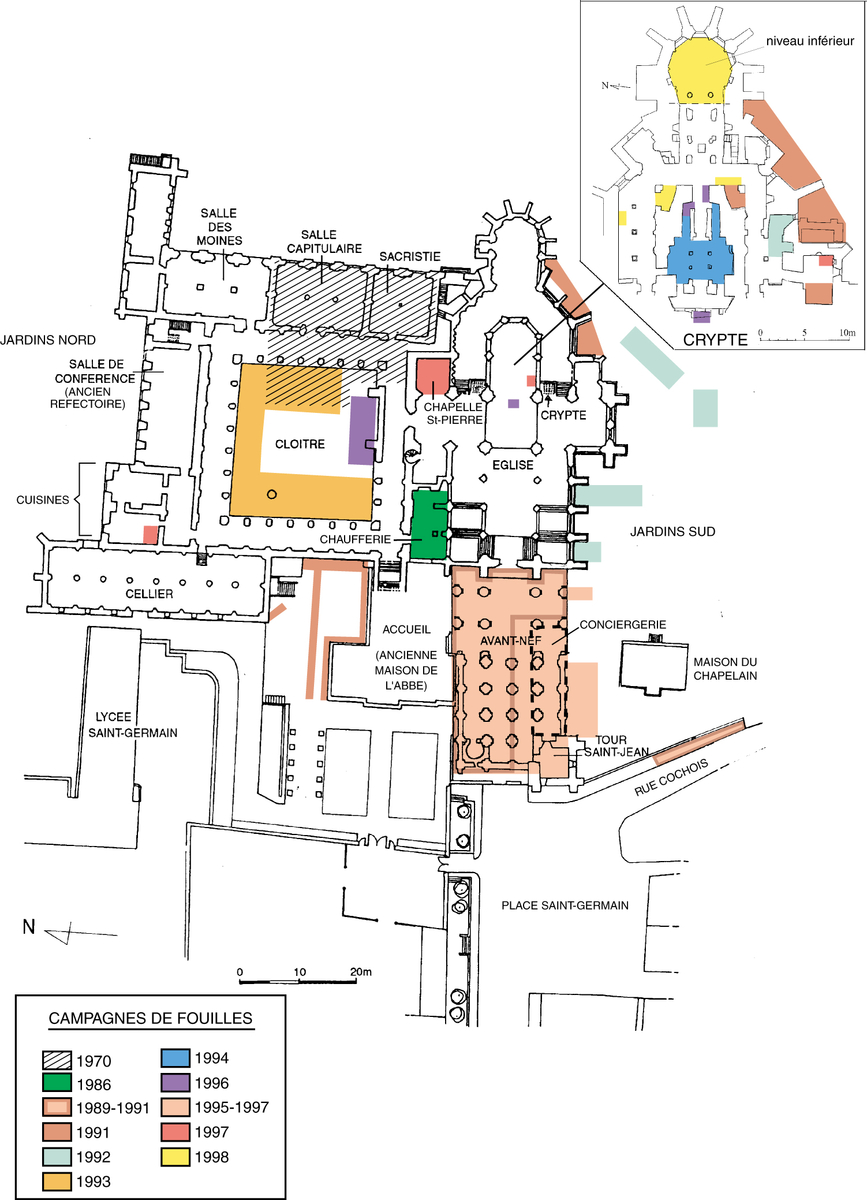 Saint-Germain d'Auxerre : plan des zones fouillées