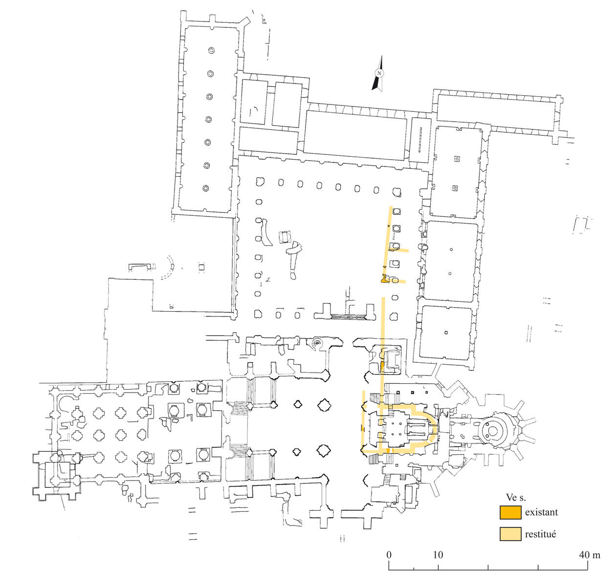 Abbaye Saint-Germain d'Auxerre, plan archéologique et restitution au Ve siècle