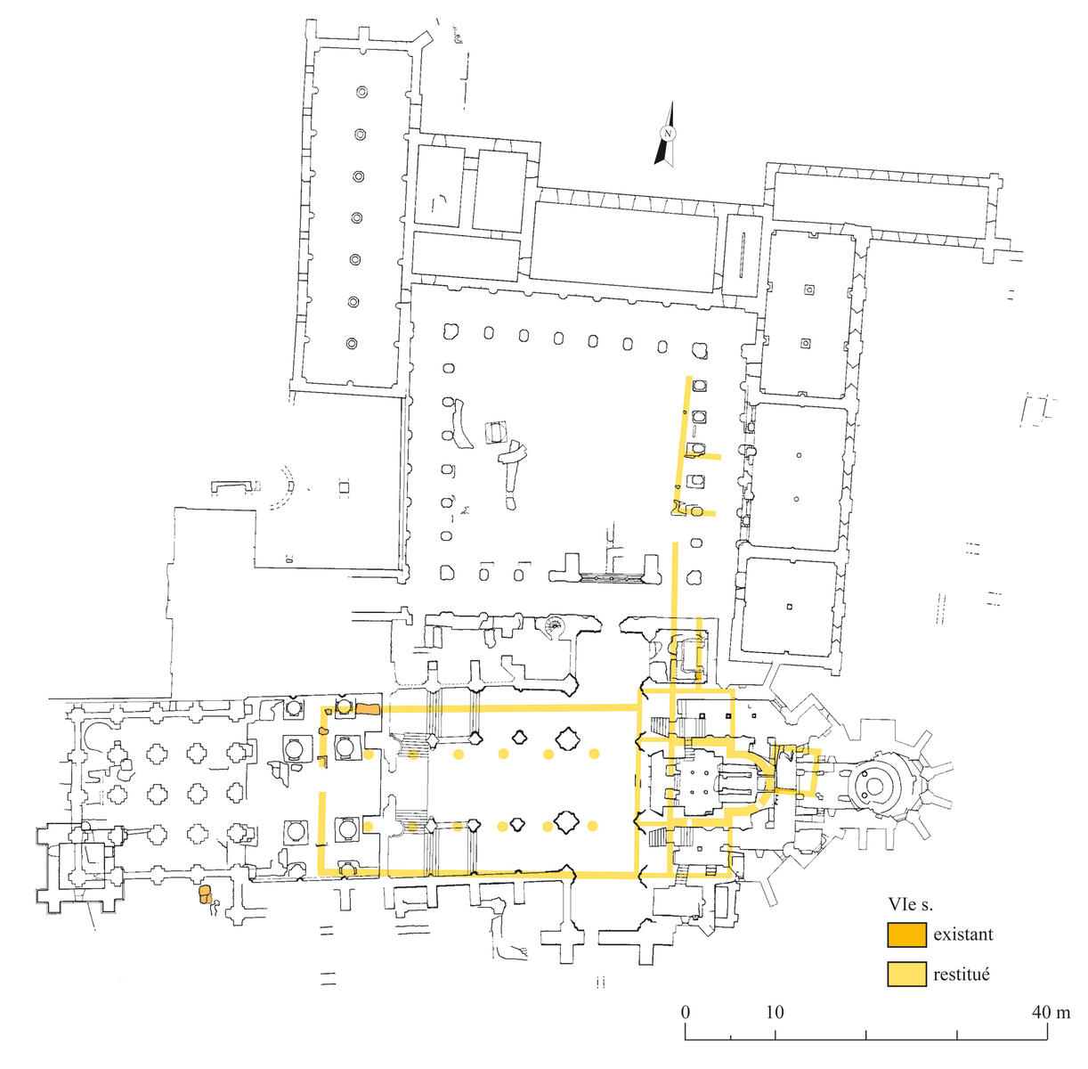 Abbaye Saint-Germain, plan archéologique et restitution au VIe siècle
