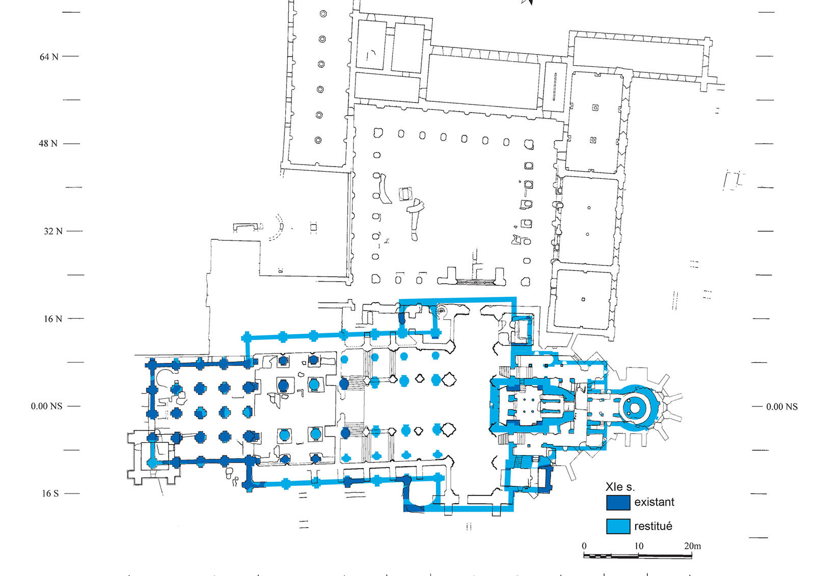 Abbaye Saint-Germain, plan archéologique et restitution au XIe siècle