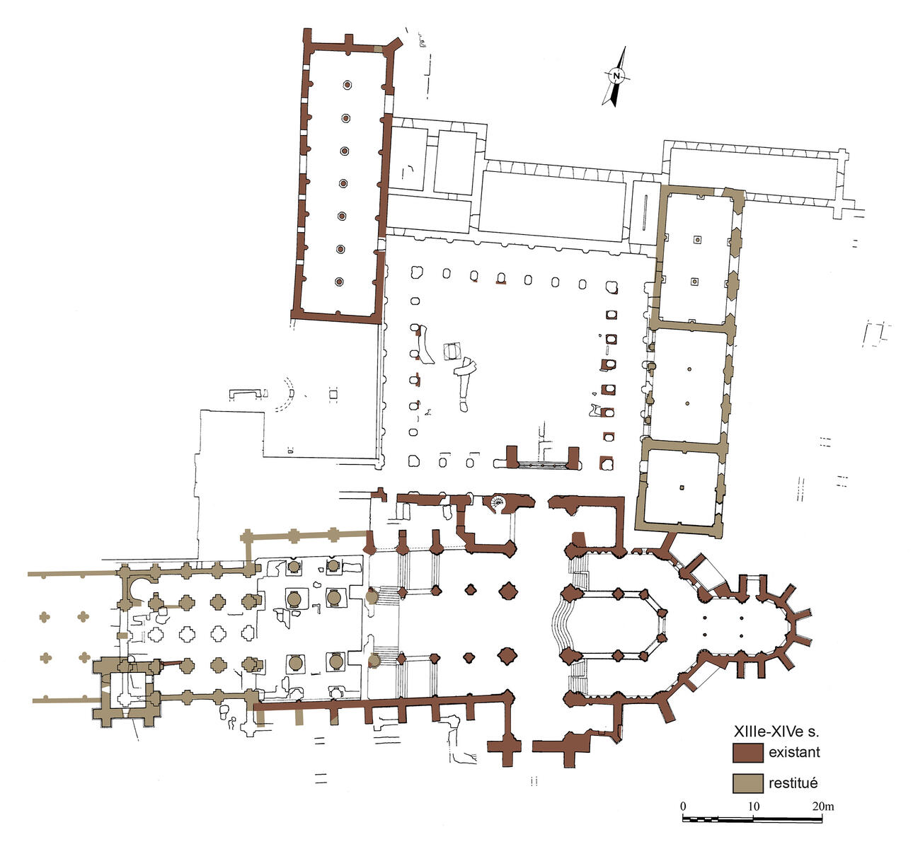 Abbaye Saint-Germain, plan archéologique et restitution aux XIIIe-XIVe siècles