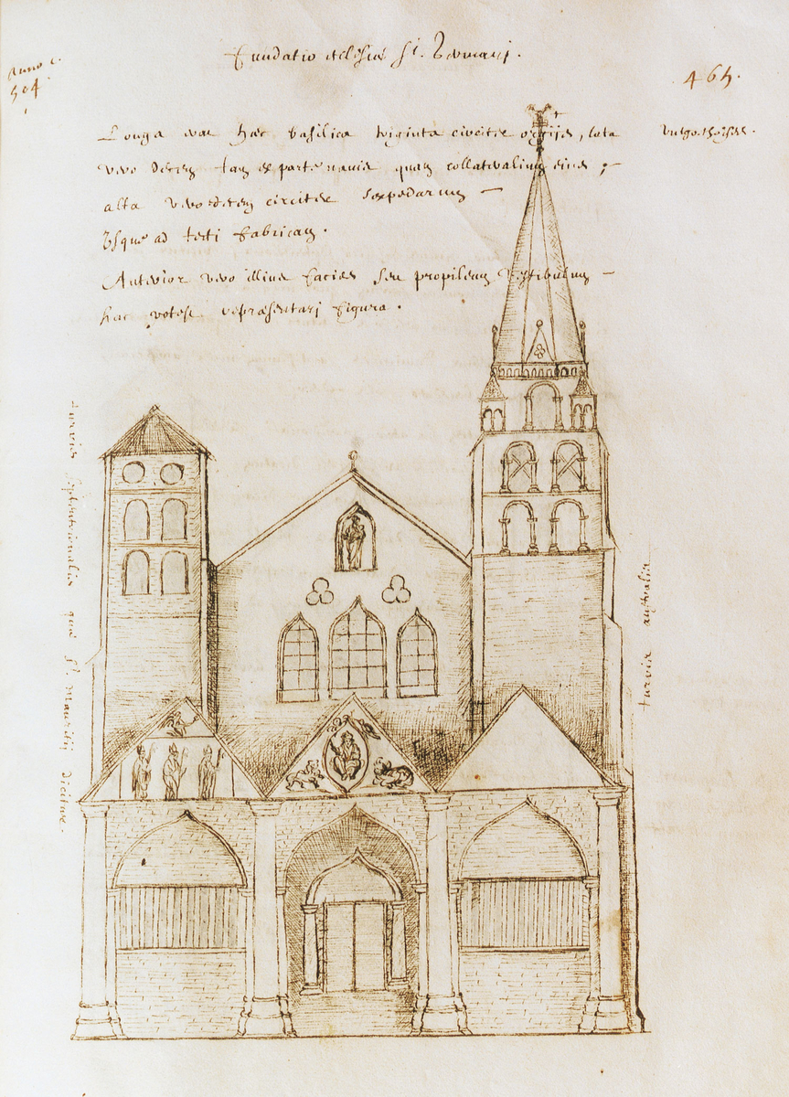 Abbatiale Saint-Germain d'Auxerre, la façade occidentale vers 1650 par Dom Cottron