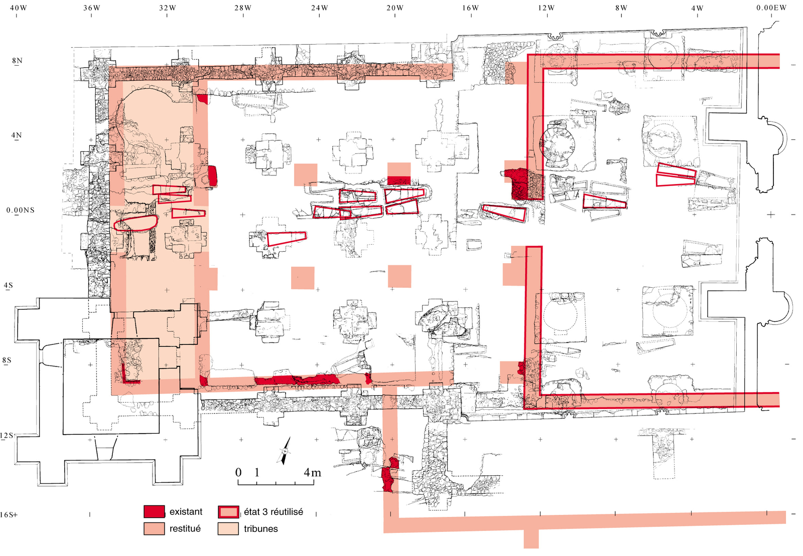 Avant-nef plan archéologique du IXe siècle restituant la première avant-nef et l’extrémité occidentale de la basilique