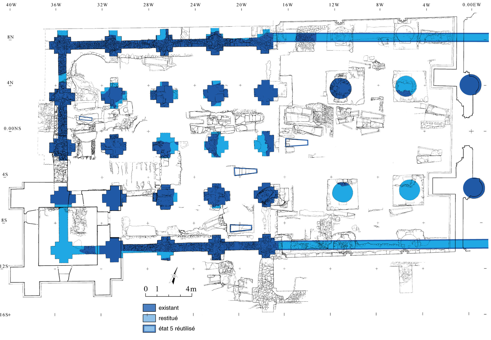 Avant-nef de Saint-Germain d'Auxerre, plan archéologique avec restitution du XIe siècle