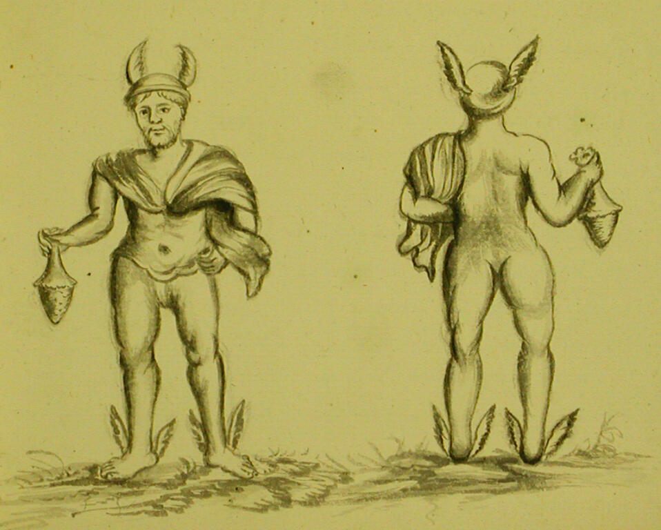 Statuette en bronze de Mercure découverte au XVIIIe siècle sur le site de la Côte Saint-Jean à Moyenvic (Moselle)