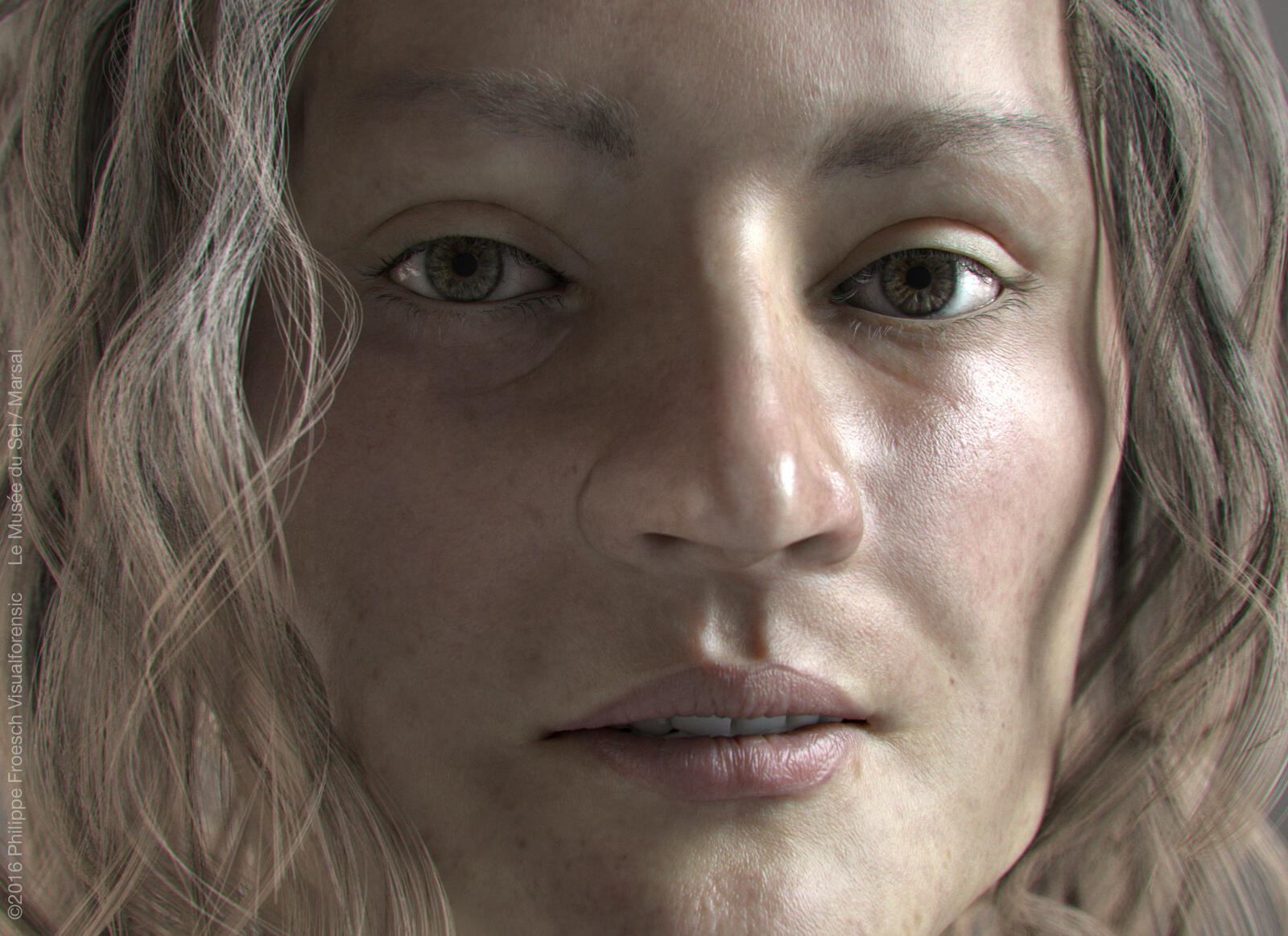 Reconstitution faciale du crâne de Sextameta, une des personnes du second âge du Fer dont le corps a été abandonné dans le silo du site de la Digue à Marsal (Moselle)