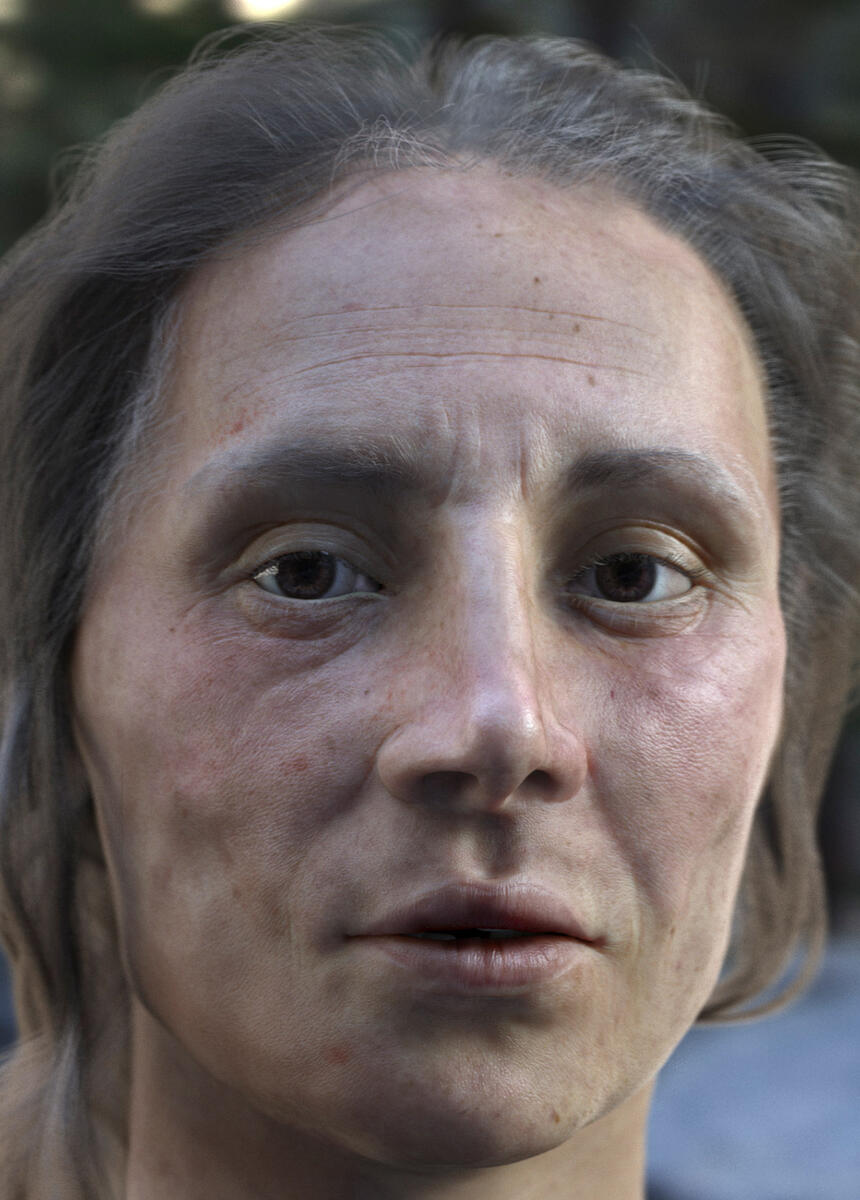 Reconstitution faciale du crâne d’Oxtumeta, une des personnes du second âge du Fer dont le corps a été abandonné dans le silo du site de la Digue à Marsal (Moselle)
