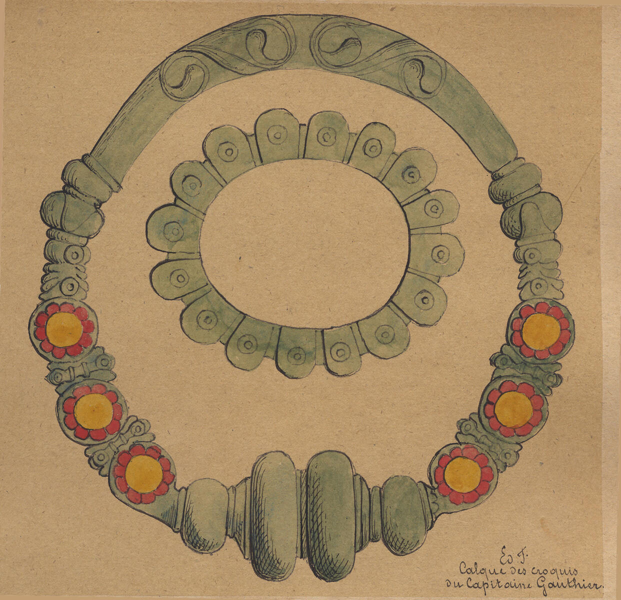 Relevé d’Édouard Flouest. Saint-Germain-en-Laye, archives du musée d’Archéologie nationale.