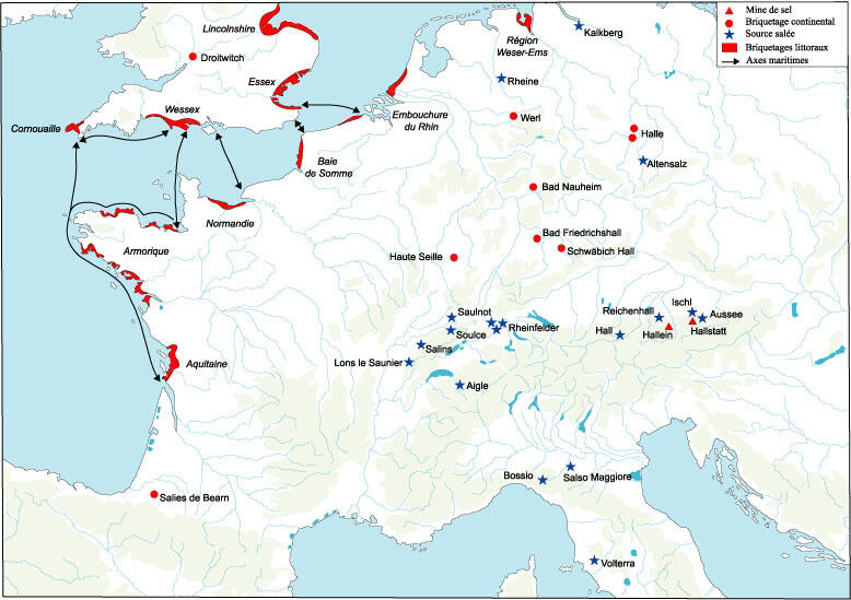 Carte européenne des ressources en sel à l’âge du Fer. © Projet Briquetage de la Seille