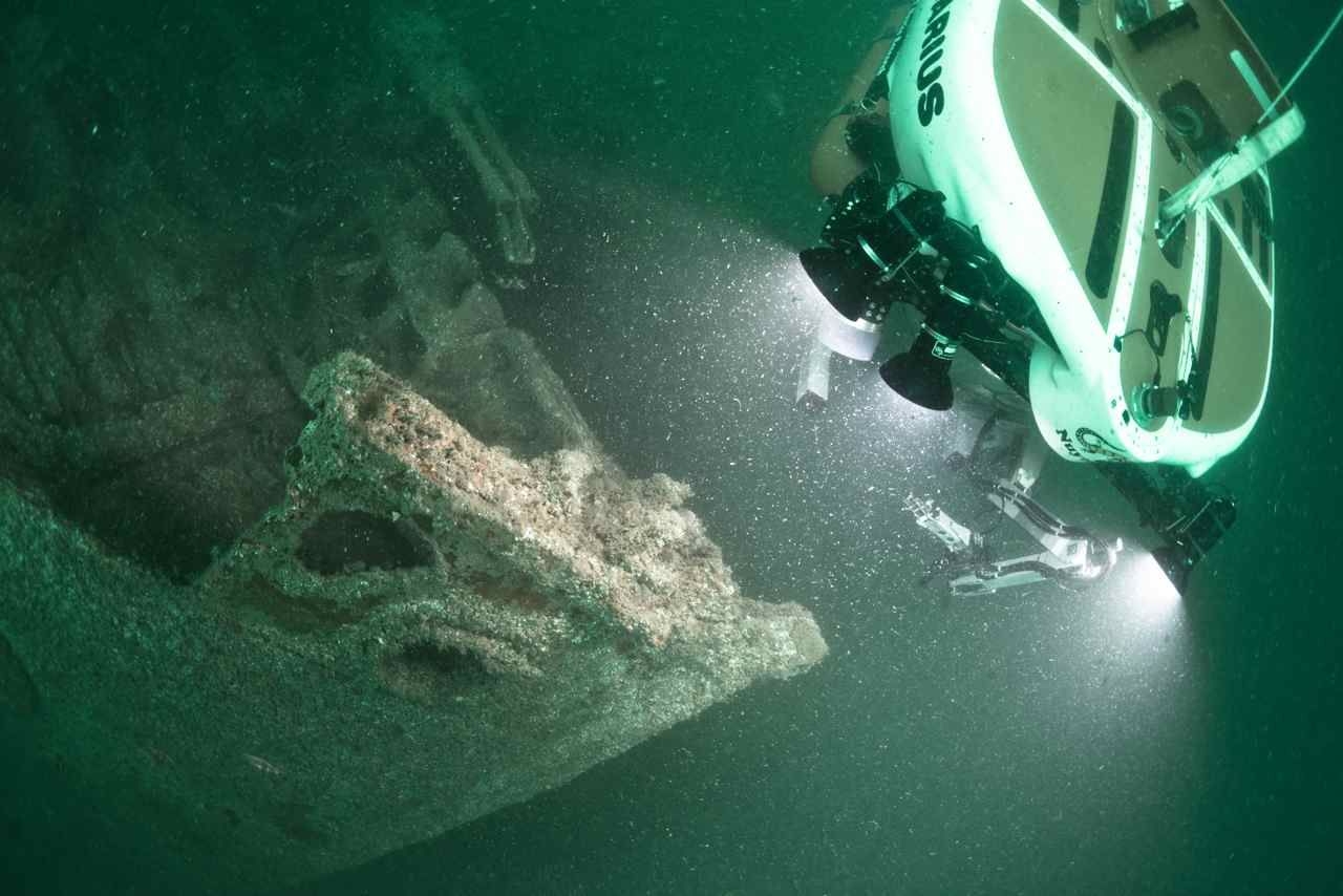 Étrave de l’épave correspondant vraisemblablement au chalutier Gairsay