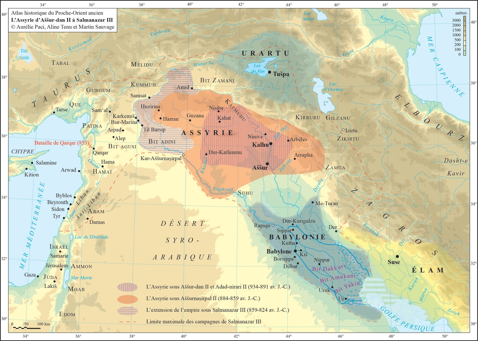 Carte de l’empire assyrien (10e et 9e siècles)