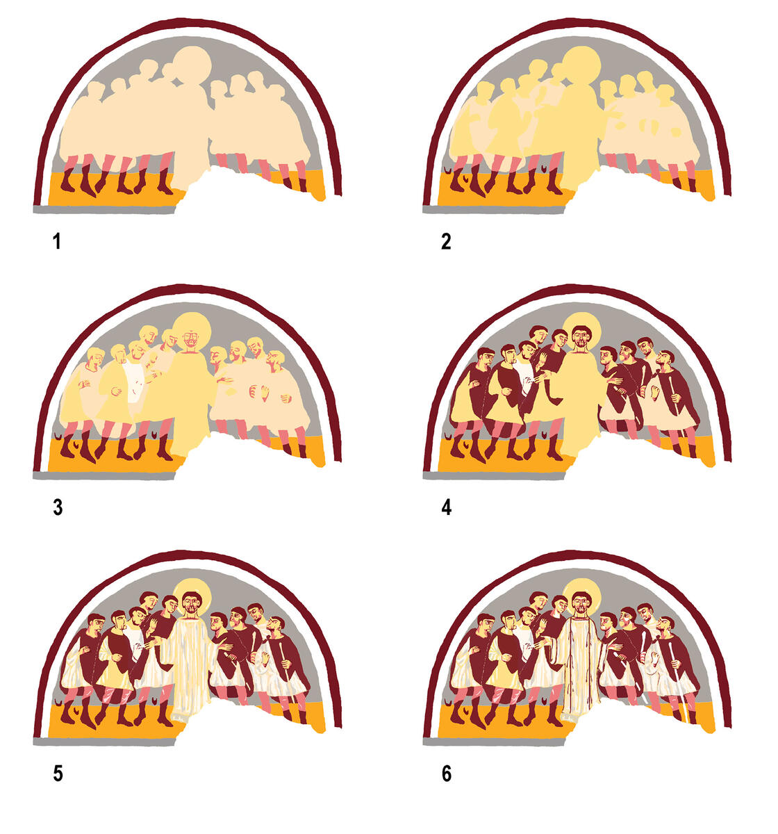 Saint-Germain d'Auxerre. Oratoire Saint-Étienne, étapes d'élaboration de la scène de l'Extase