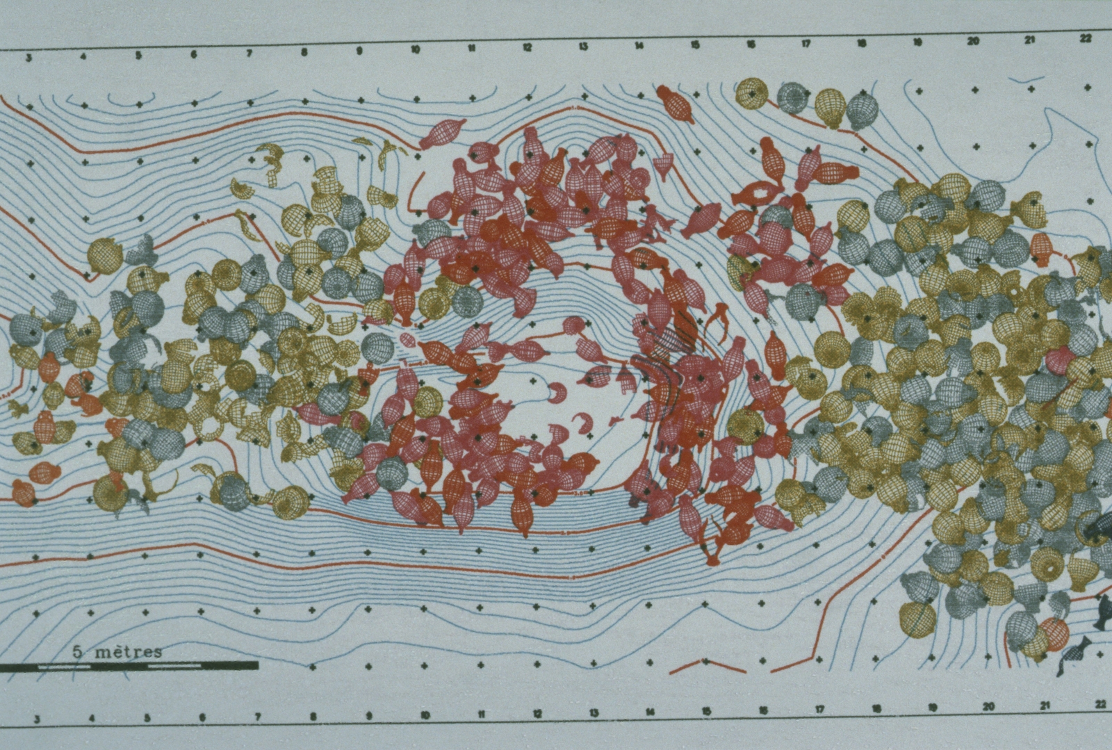 Image d'une restitution photogrammétrique de la couche d'amphores sur une épave