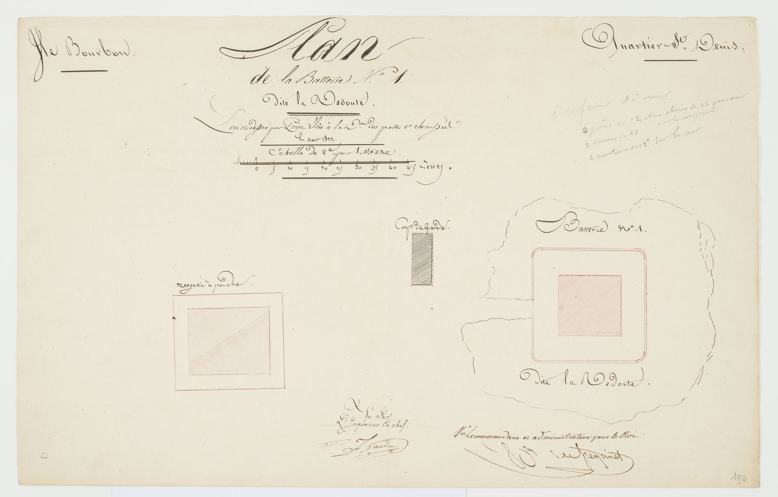  <i>Plan de la batterie N°1 dite la Redoute</i>, Prion, 1822