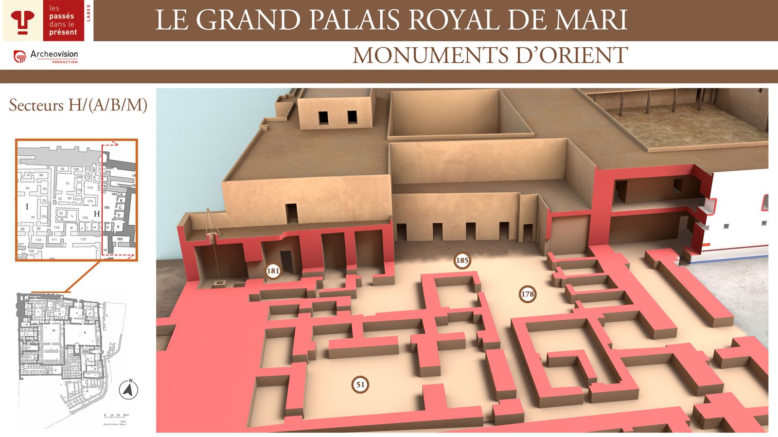 Grand palais royal de Mari - Coupe 2 - Secteur nord du palais. Coupe N-S