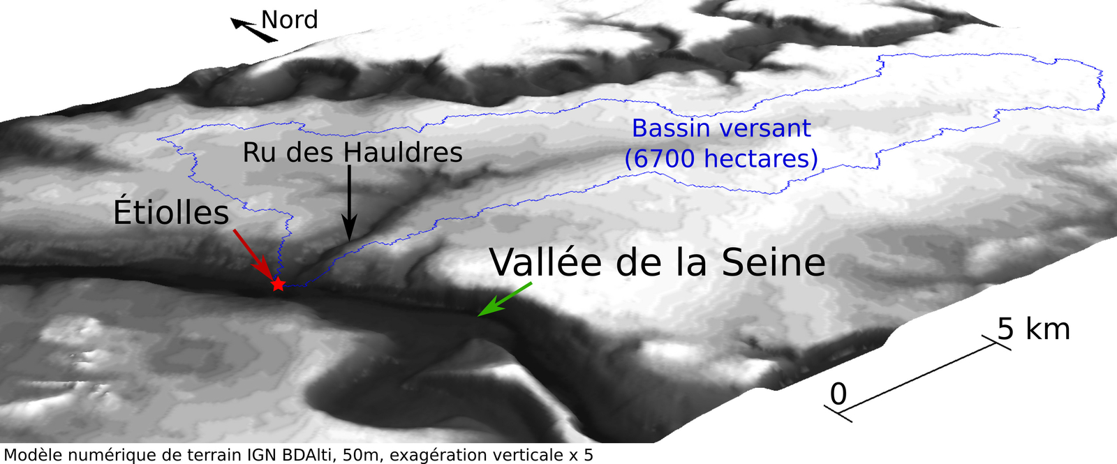 Bassin versant du ru des Hauldres. Campement magdalénien d'Etiolles. Essonne