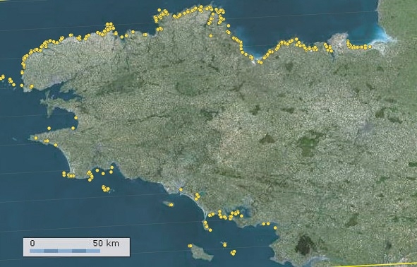 Carte de la répartition des pêcheries en Bretagne