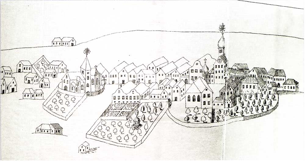 Croquis de la ville de Przibram, dessiné par Jacques de Morgan.