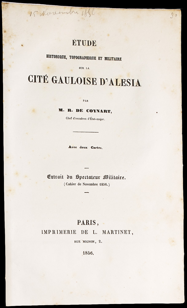 Page de garde de l'étude de la cité gauloise d'Alésia par Raymond de Coynart