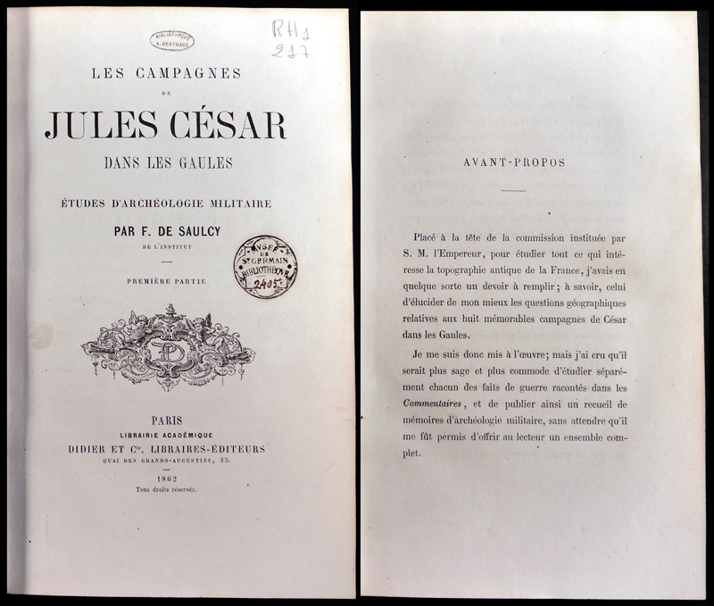 Page de garde et avant-propos des Campagnes de Jules César dans les Gaules par Félicien de Saulcy