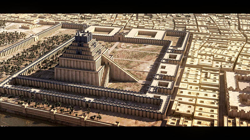 reconstitution 3D de la ziggurat de Babylone
