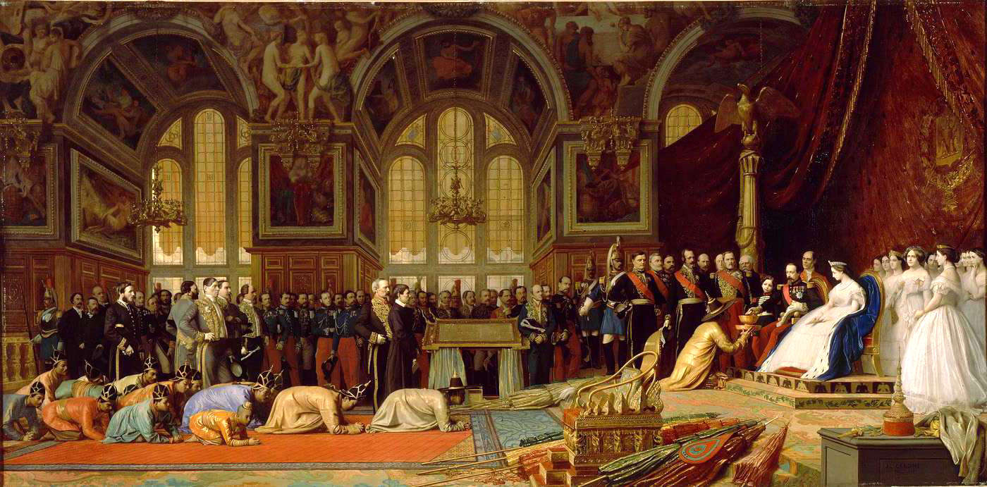 Peinture de la réception des ambassadeurs siamois par l'empereur Napoléon III au palais de Fontainebleau