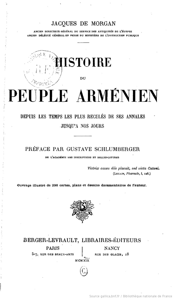 Couverture de l'Histoire du peuple arménien, par Jacques de Morgan.
