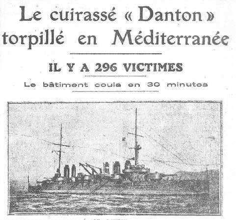 Photographie de la Une d'un journal avec le naufrage du navire Danton