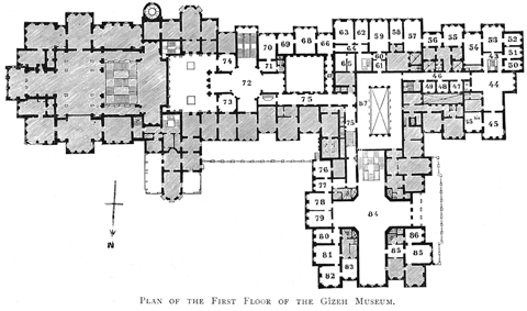 Plan du musée de Gizeh, en Egypte, amélioré par Jacques de Morgan.