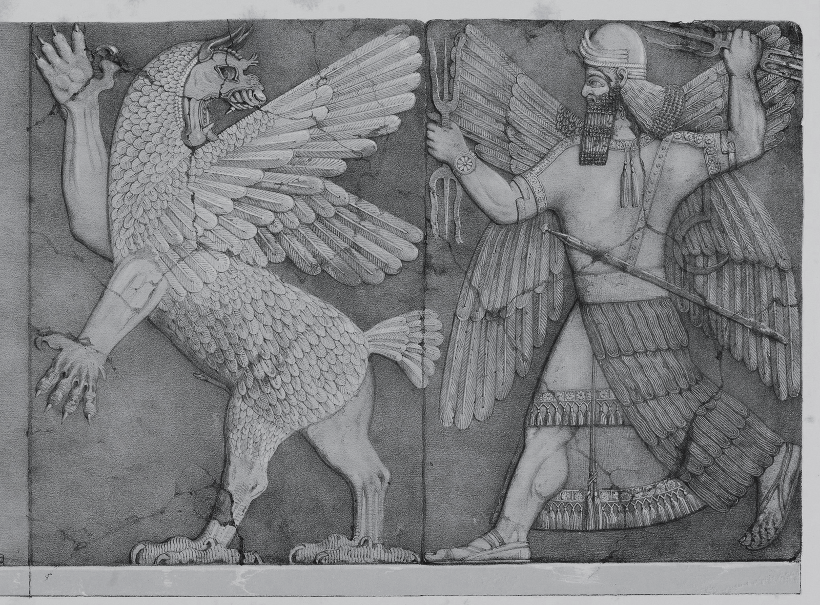 Combat du dieu Ninurta contre une créature à tête de lion et à corps d'aigle 