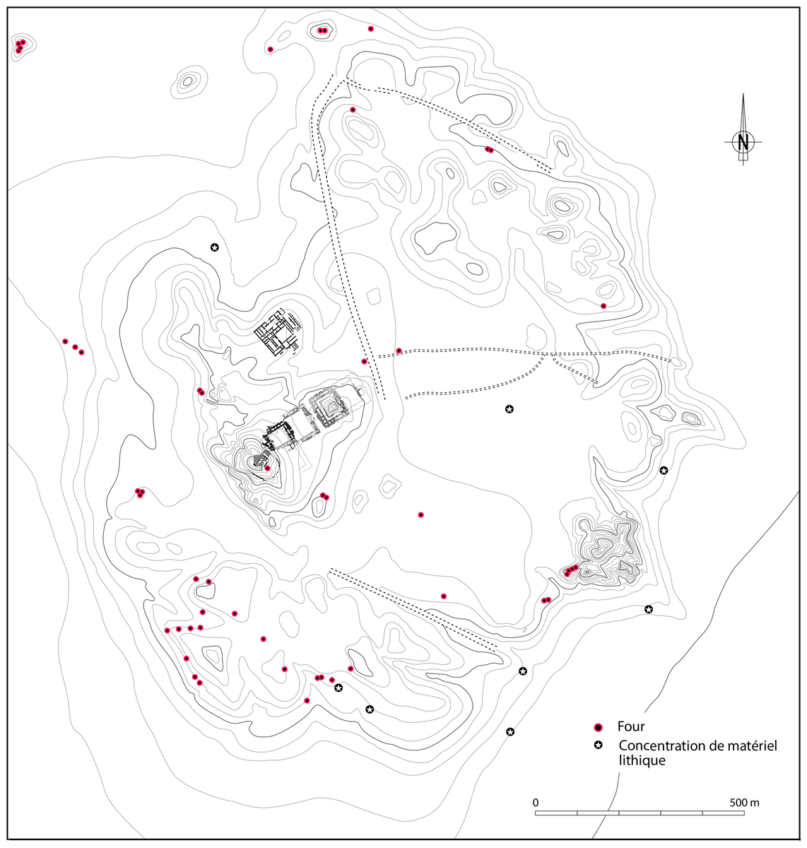 Fours et ateliers. © Mission Archéologique française de Larsa-‘Oueili, d’après carte publiée dans Huot, 2014, p. 4, fig. 3 (DAO Hélène David-Cuny)