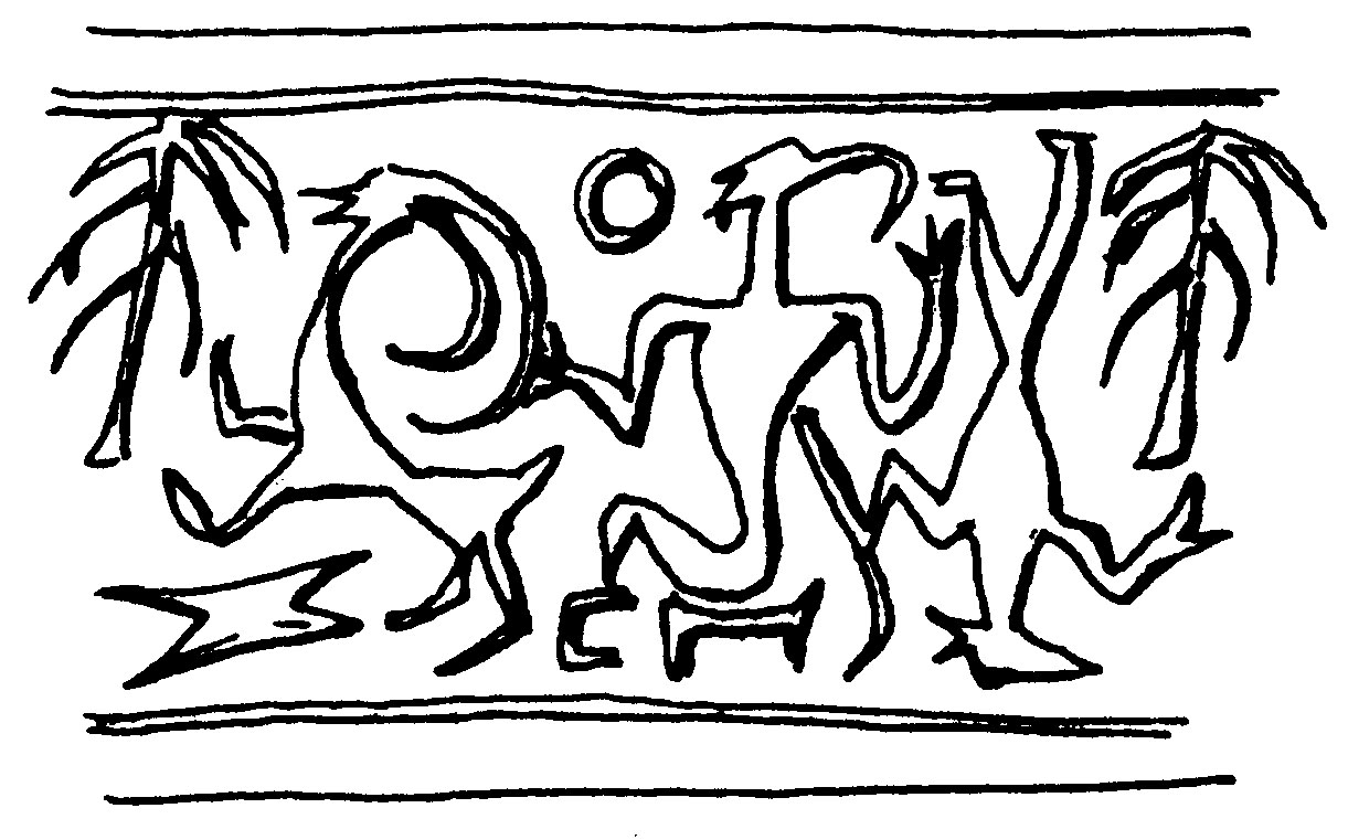 Génies tête bèche et capriné bondissant 