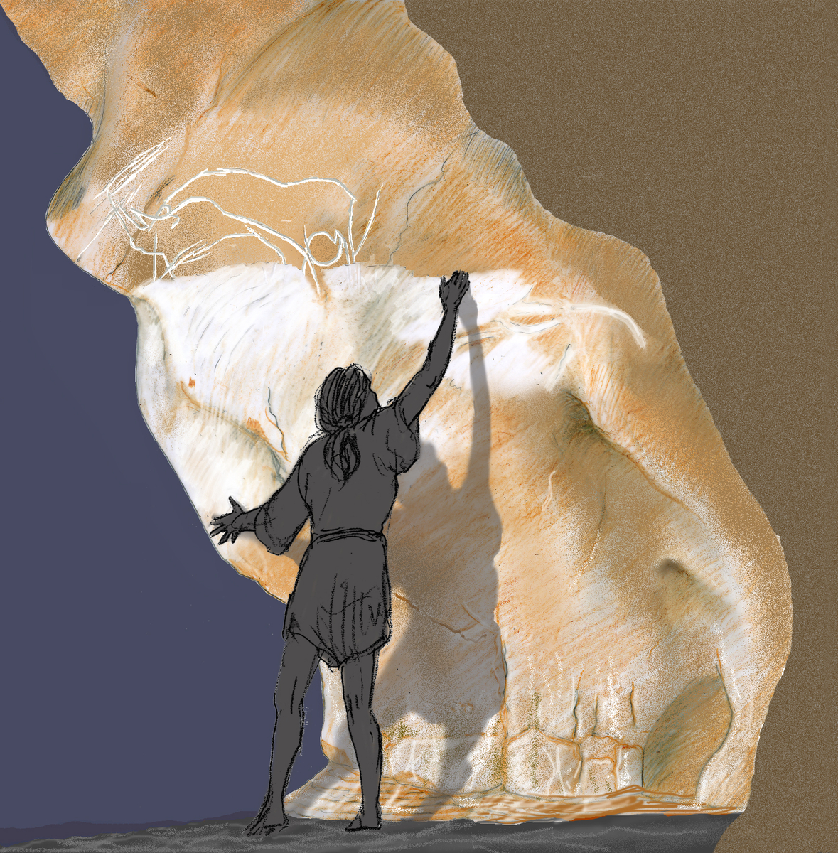 Raclage de la paroi préalable aux dessins noirs