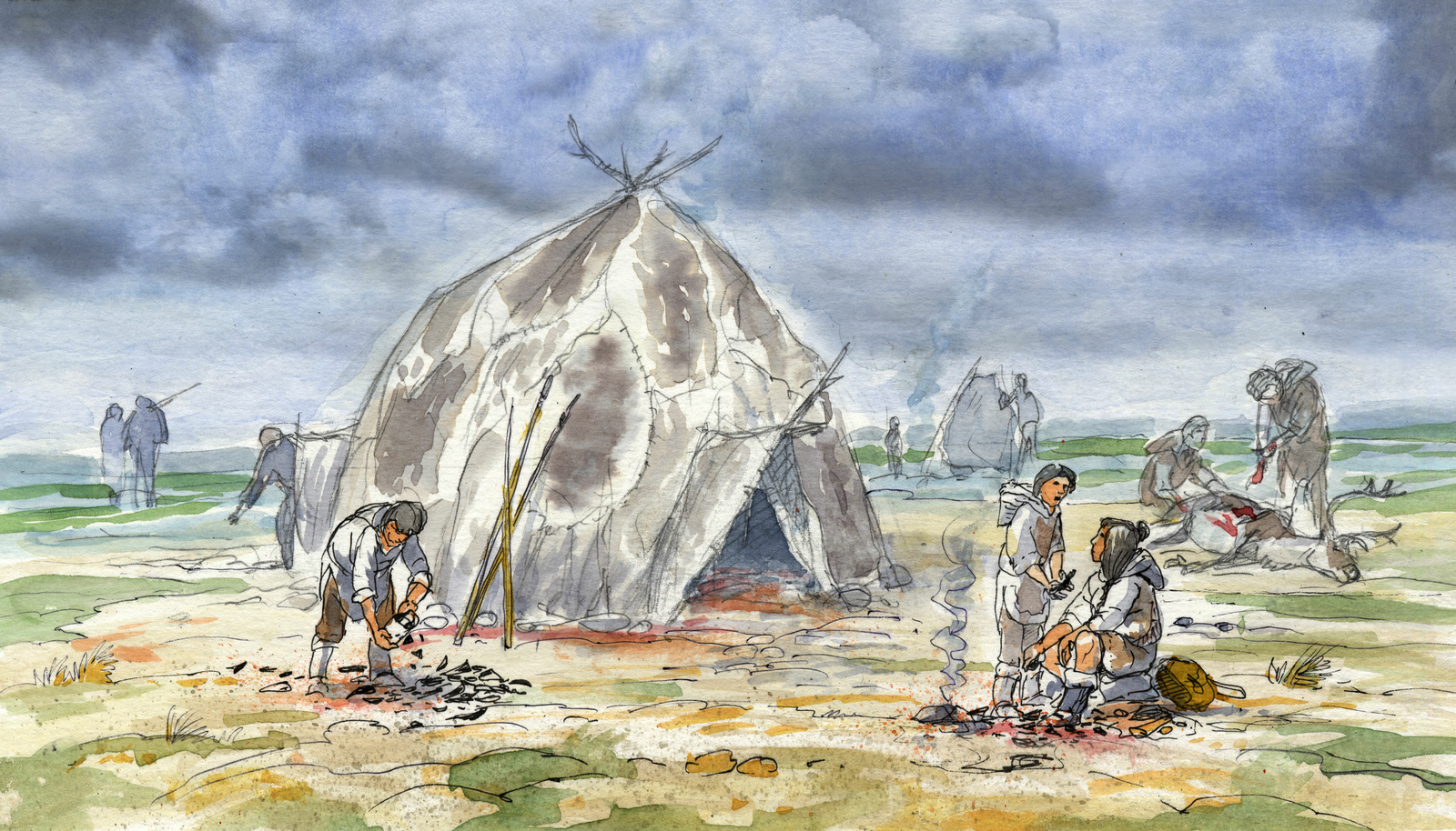 Les Magdaléniens dans leur campement à Étiolles.
