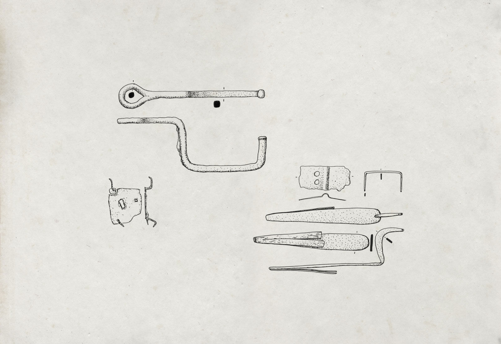 Dessin serrure, clé et crochet de serrure à lames