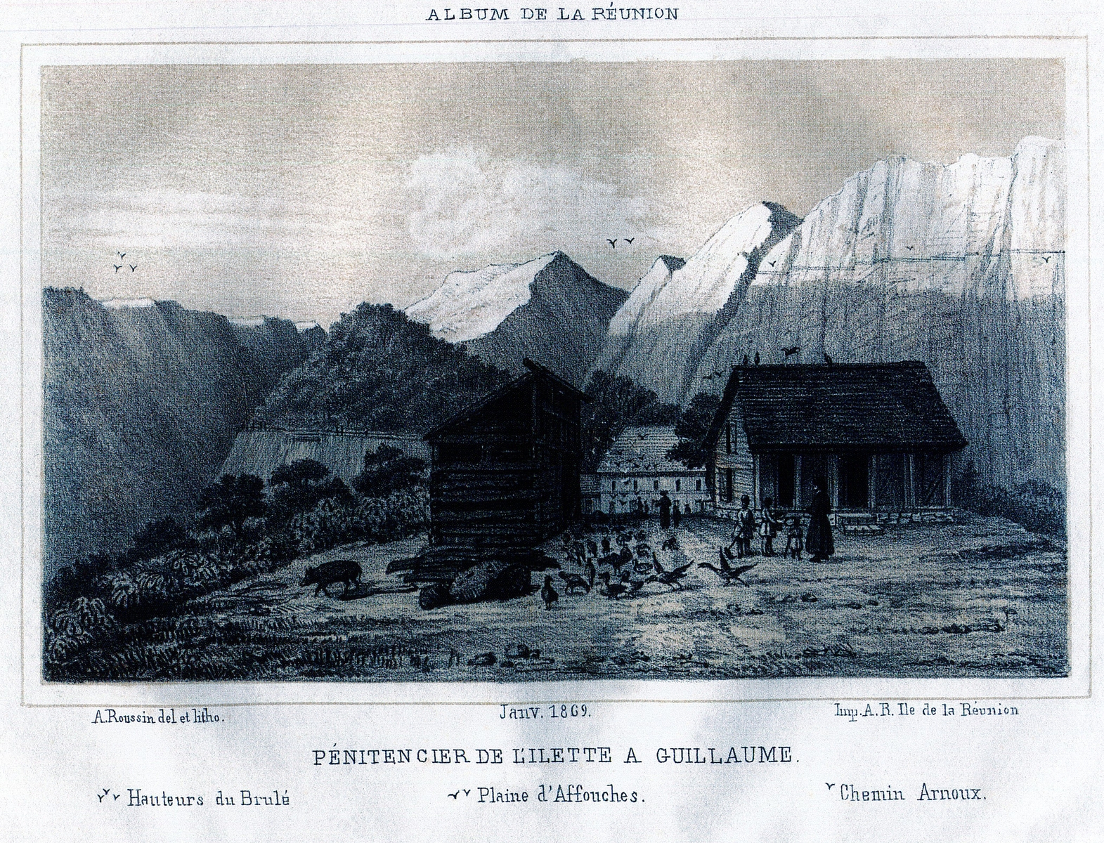 Saint-Denis, Îlet à Guillaume, Pénitencier de l'Ilette à Guillaume, estampe L. A. Roussin, 1869