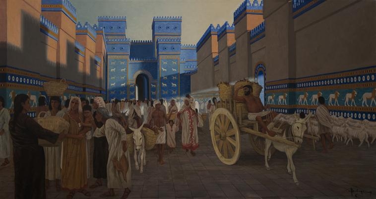 Scène de rue autour de la Porte d'Ishtar