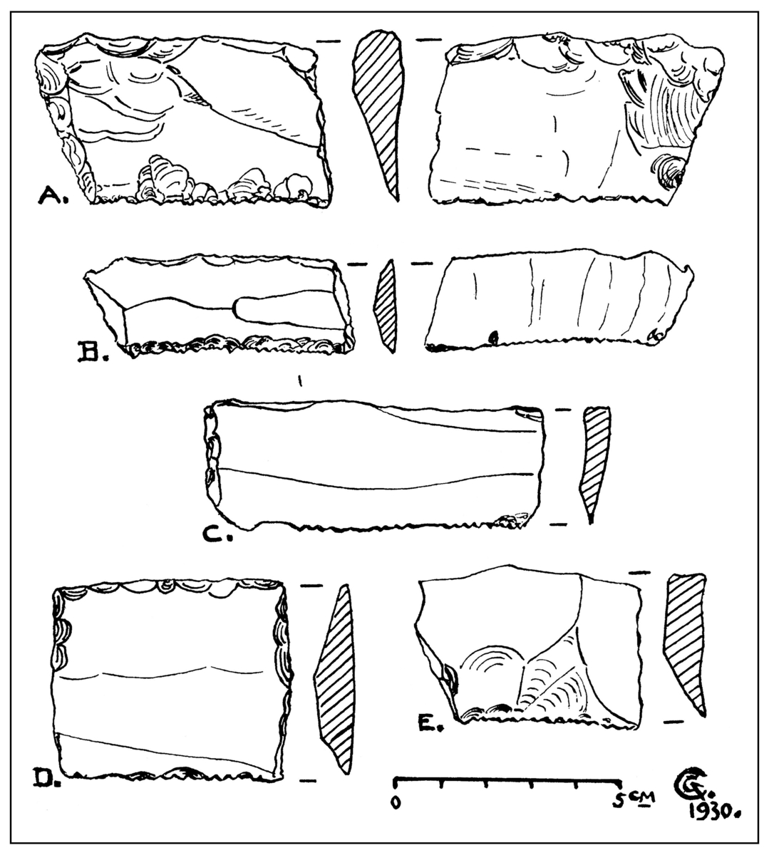 Planche d’éléments de faucille en silex recueillis à Ras Shamra en 1930