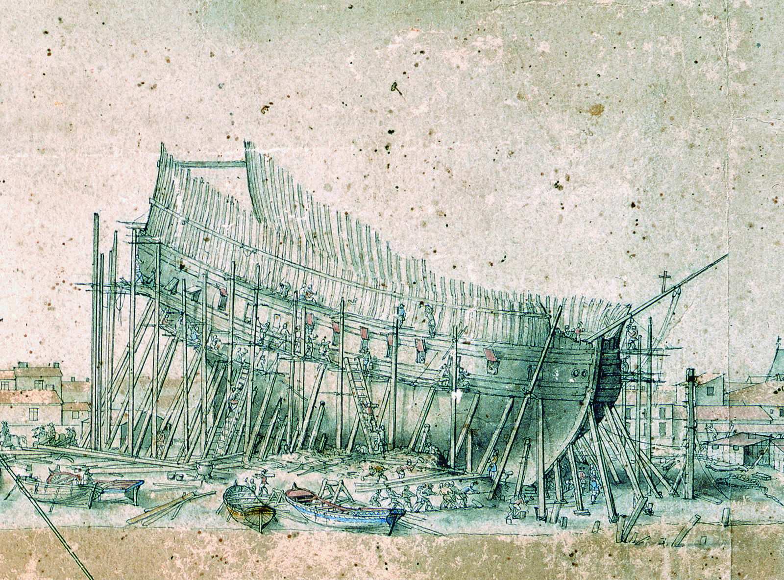 Dessin d'un vaisseau en construction