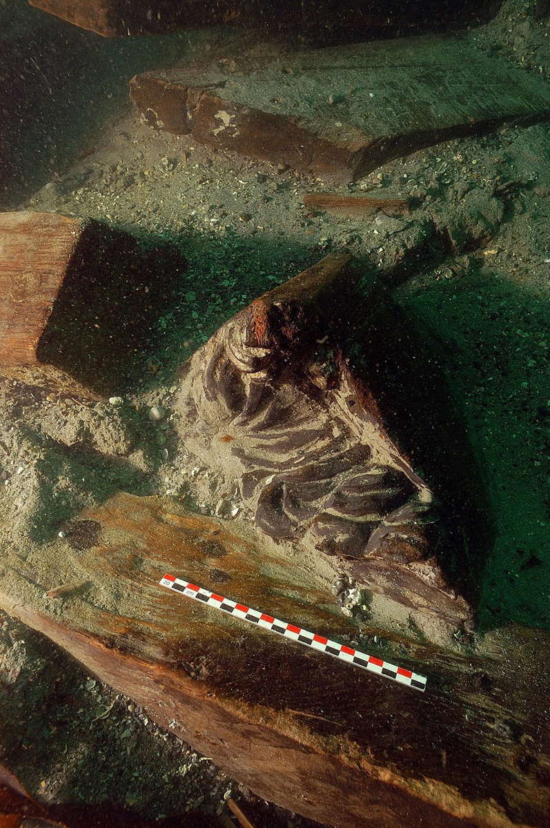 Photographie sous-marine d'un fragment sculpté