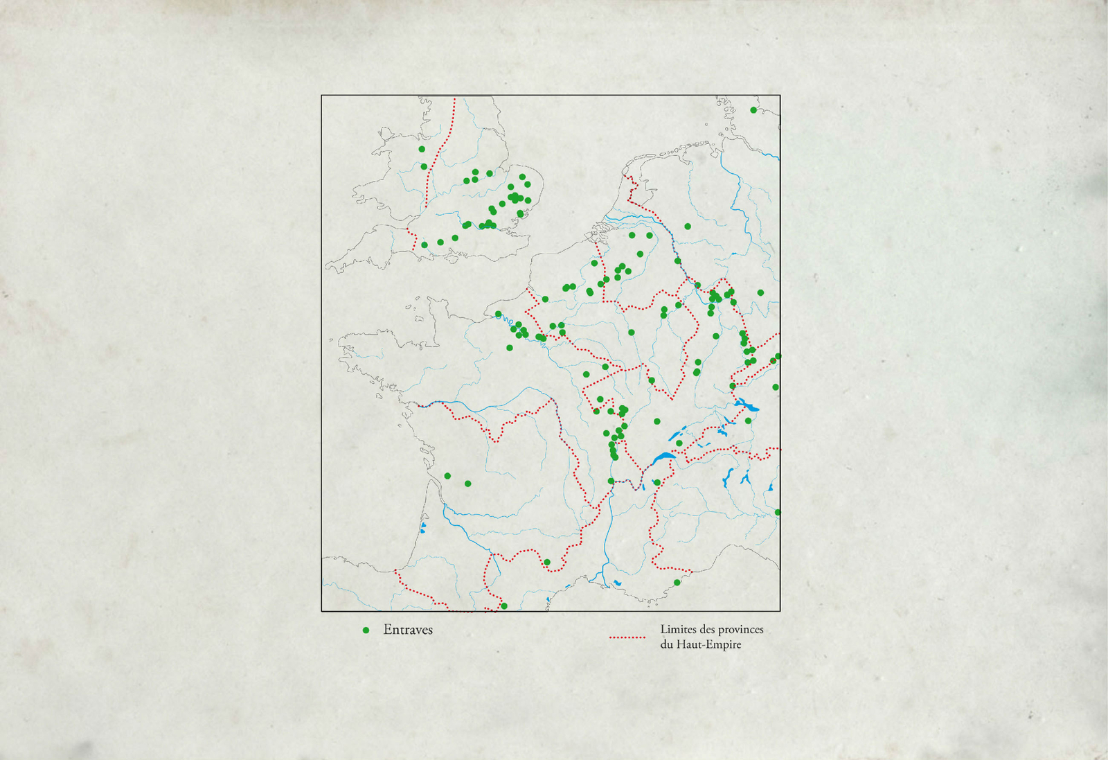 Carte de localisation des découvertes d'entraves d'après H. Thompson  