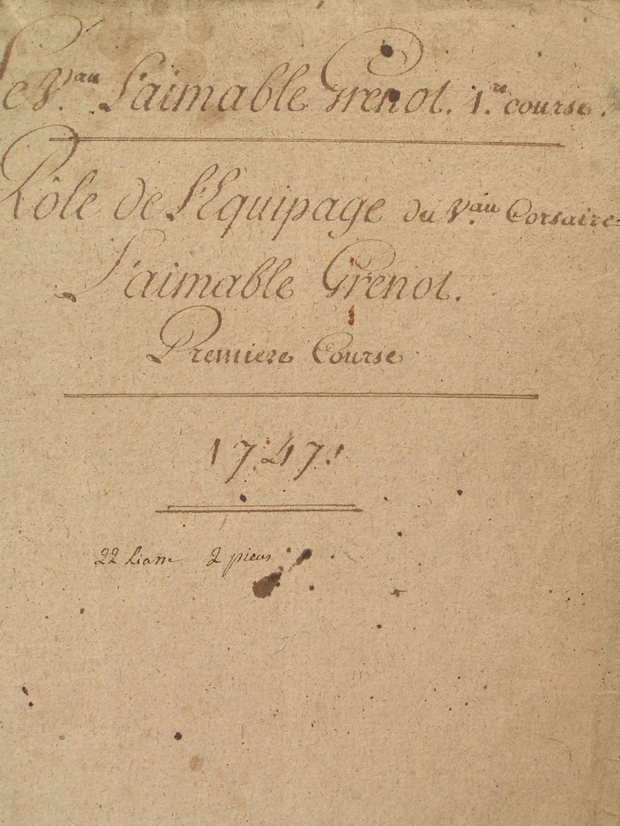 Manuscrit du rôle de l'équipage de l'Aimable Grenot