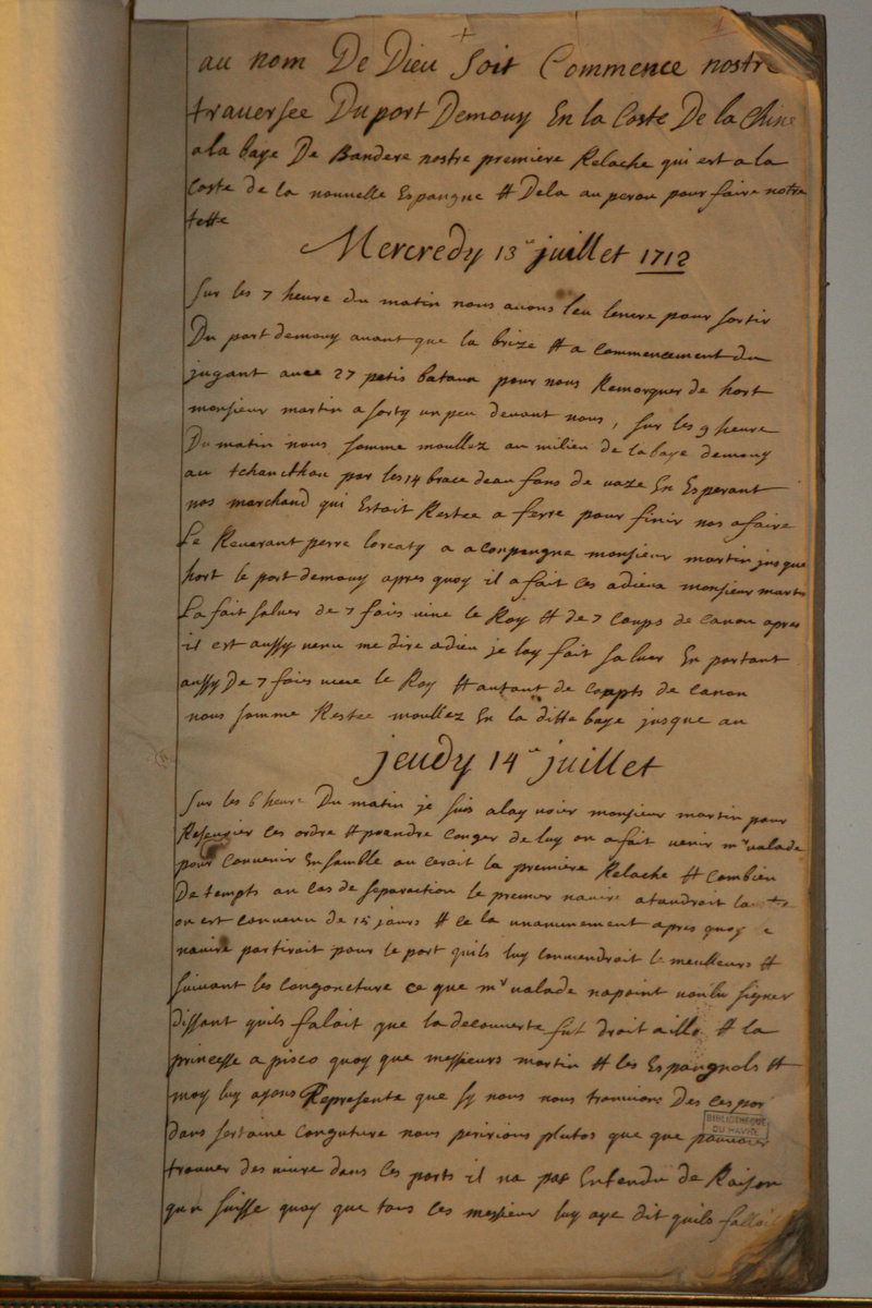 Journal de bord du navire La Découverte