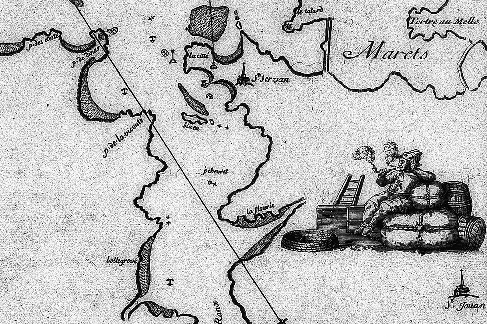 Dessin d'un détail du port de Saint-Malo