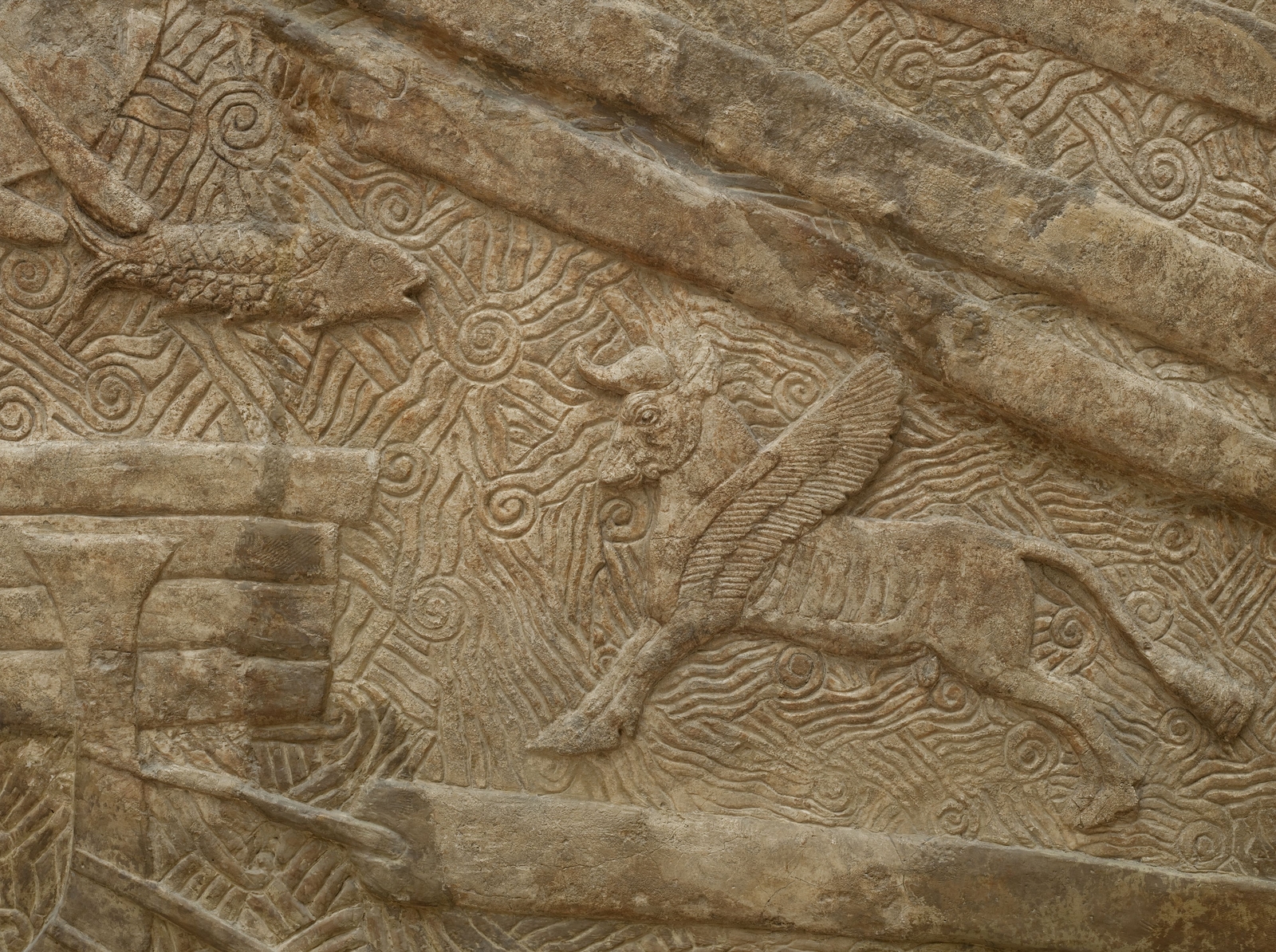 Relief du Transport du bois (détail) : taureau ailé