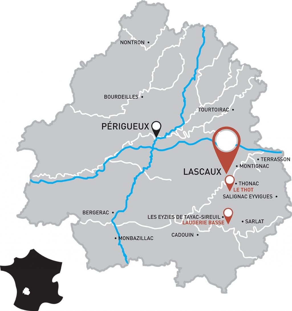 Emplacement du site de Lascaux sur une carte de la région