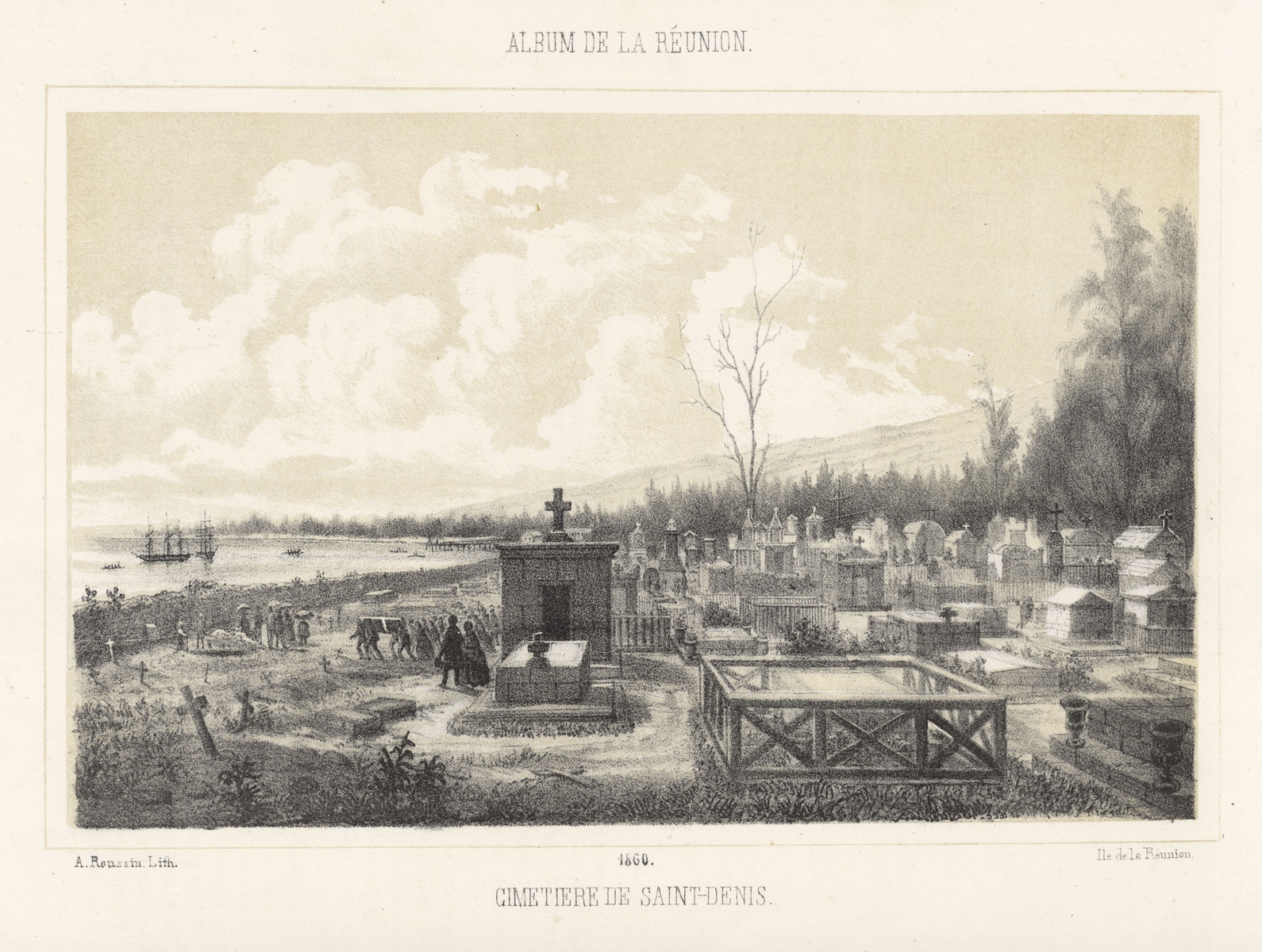 Cimetière de Saint-Denis, estampe L. A. Roussin, 1860
